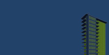 Mimari bina 3D illüstrasyon, modern şehir mimarisi