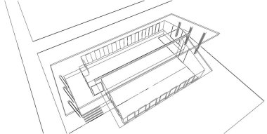 3d illüstrasyon mimarisi bina perspektif çizgileri.