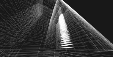 3d illüstrasyon mimarisi bina perspektif çizgileri.