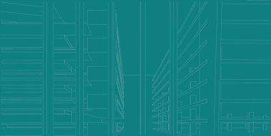 3d illüstrasyon mimarisi bina perspektif çizgileri.