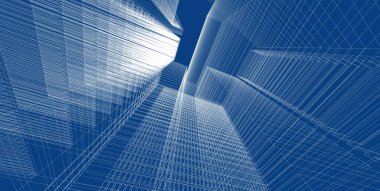 3d illüstrasyon mimarisi bina perspektif çizgileri.