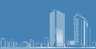 3d illüstrasyon mimarisi bina perspektif çizgileri.