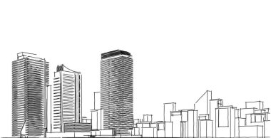 3d illüstrasyon mimarisi bina perspektif çizgileri.