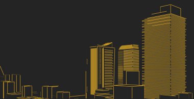 3d illüstrasyon mimarisi bina perspektif çizgileri.