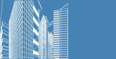 3d illüstrasyon mimarisi bina perspektif çizgileri.