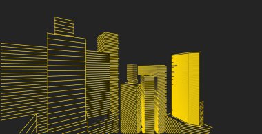 3d illüstrasyon mimarisi bina perspektif çizgileri.