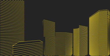 3d illüstrasyon mimarisi bina perspektif çizgileri.