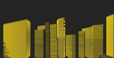 3d illüstrasyon mimarisi bina perspektif çizgileri.