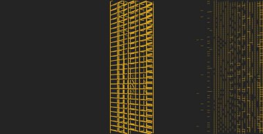 3d illüstrasyon mimarisi bina perspektif çizgileri.