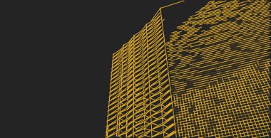 3d illüstrasyon mimarisi bina perspektif çizgileri.