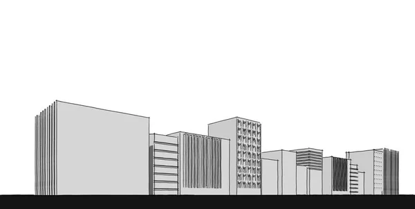 Panorama stadsbilden skiss. Arkitektur skiss-3D-illustration — Stockfoto