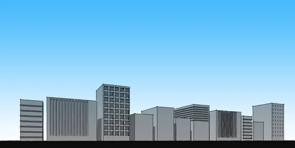 パノラマ都市景観スケッチ。建築スケッチ - 3Dイラスト — ストック写真