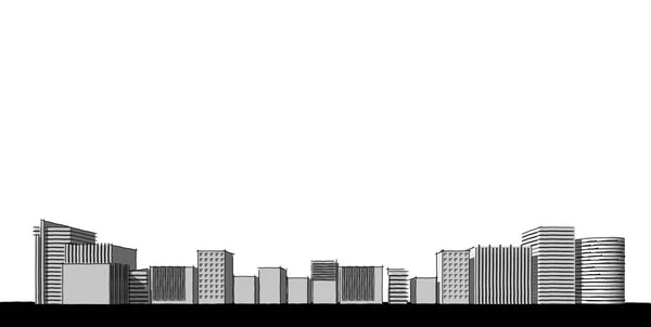 Bosquejo panorámico del paisaje urbano. Bosquejo de arquitectura - Ilustración 3D — Foto de Stock