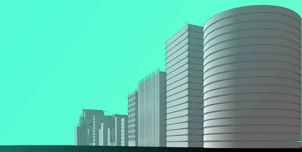 파노라마 도시 풍경 스케치입니다. 건축 스케치 - 3D 일러스트레이션 — 스톡 사진