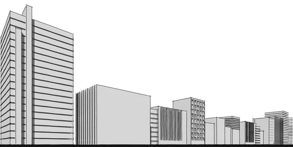 Panorama stadsbilden skiss. Arkitektur skiss-3D-illustration — Stockfoto