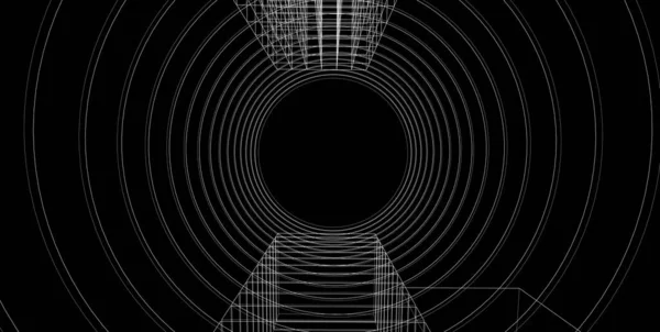 3d illüstrasyon mimarisi bina perspektif çizgileri.