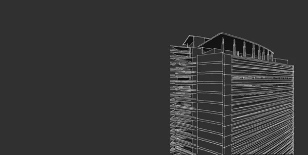 3d 插图建筑建筑透视线. — 图库照片