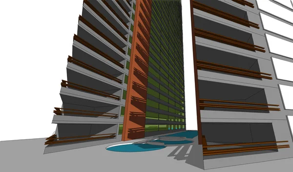 3D illustration arkitektur bygga perspektivlinjer. — Stockfoto