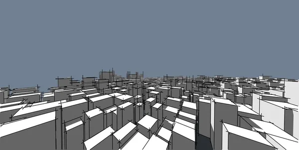 Panorama cityscape Sketch. Desenho de arquitetura - Ilustração 3D — Fotografia de Stock