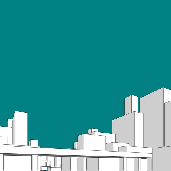 Панорама городского пейзажа. Архитектурный эскиз - 3D иллюстрация — стоковое фото