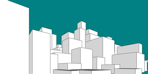 Panorama cityscape Sketch. Desenho de arquitetura - Ilustração 3D — Fotografia de Stock