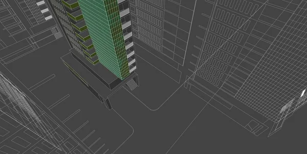 Архитектурное здание 3d иллюстрация, Современная городская архитектура — стоковое фото