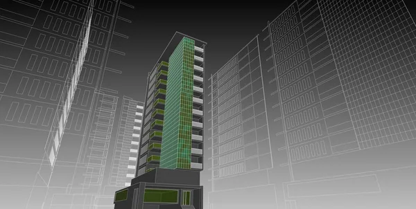 Arquitetura edifício ilustração 3d, Arquitetura urbana moderna — Fotografia de Stock