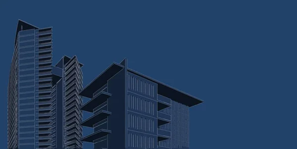 Архитектурное здание 3d иллюстрация, Современная городская архитектура — стоковое фото