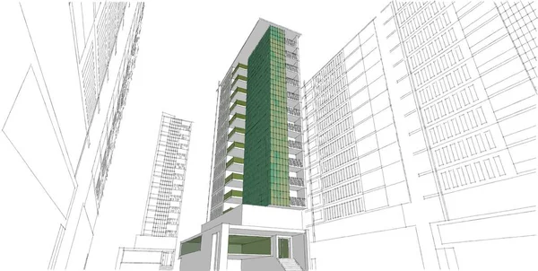 Architectuur gebouw 3D illustratie, Moderne stedelijke architectuur — Stockfoto