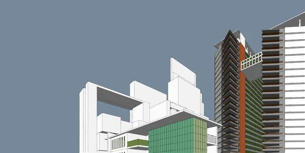 Arquitetura edifício ilustração 3d, Arquitetura urbana moderna — Fotografia de Stock