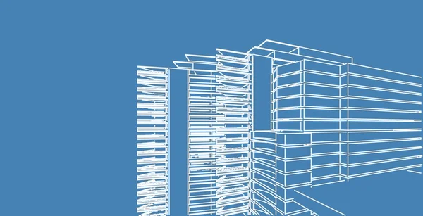 3D illustration architecture building perspective lines. — Stock Photo, Image