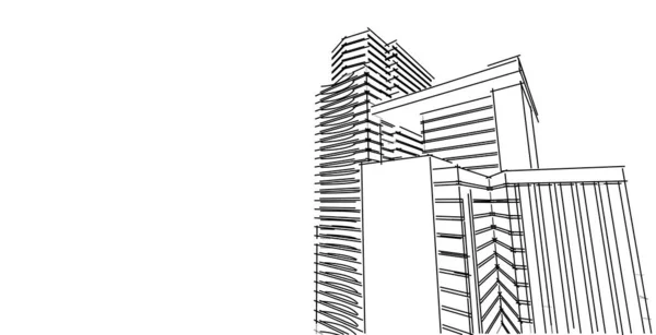 3D illusztrációarchitektúra perspektivikus vonalak. — Stock Fotó