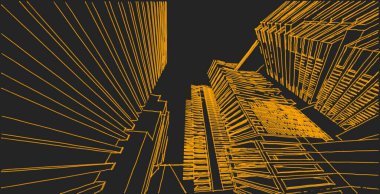 3d illüstrasyon mimarisi bina perspektif çizgileri.