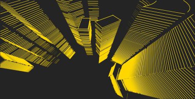 3d illüstrasyon mimarisi bina perspektif çizgileri.