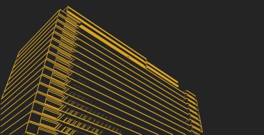 3d illüstrasyon mimarisi bina perspektif çizgileri.