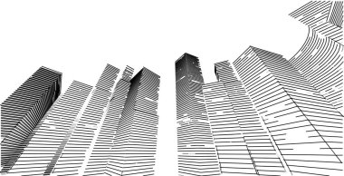 3d illüstrasyon mimarisi bina perspektif çizgileri.