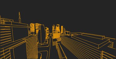 3d illüstrasyon mimarisi bina perspektif çizgileri.