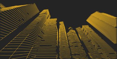 3d illüstrasyon mimarisi bina perspektif çizgileri.