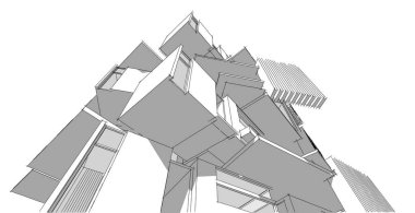 Modern mimari kablo çerçevesi, Soyut mimari arkaplan, 3D İllüstrasyon