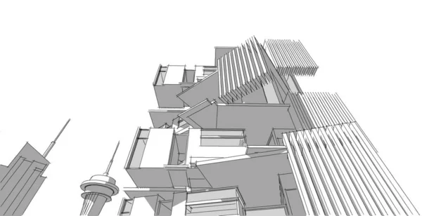 Architecture Moderne Wireframe Fond Architectural Abstrait Illustration — Photo