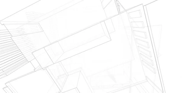 Wireframe Arquitetura Moderna Fundo Arquitetônico Abstrato Ilustração — Fotografia de Stock