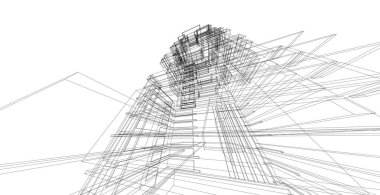 Mimarlık bina 3d illüstrasyon, modern kentsel mimari soyut arka plan tasarımı.