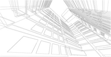 Mimarlık bina 3d illüstrasyon, modern kentsel mimari soyut arka plan tasarımı.