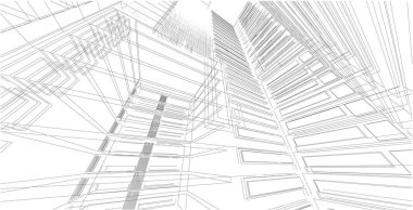 Mimarlık bina 3d illüstrasyon, modern kentsel mimari soyut arka plan tasarımı.