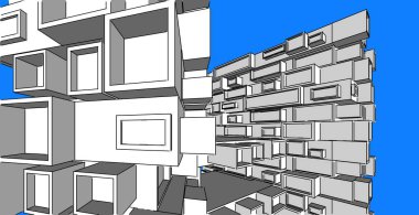 Mimarlık bina 3d illüstrasyon, modern kentsel mimari soyut arka plan tasarımı.