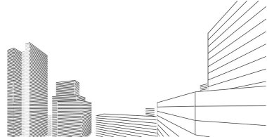 Mimarlık bina 3d illüstrasyon, modern kentsel mimari soyut arka plan tasarımı.