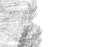 Mimarlık bina 3d illüstrasyon, modern kentsel mimari soyut arka plan tasarımı.