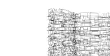 Mimarlık bina 3d illüstrasyon, modern kentsel mimari soyut arka plan tasarımı.