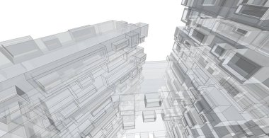 Mimarlık bina 3d illüstrasyon, modern kentsel mimari soyut arka plan tasarımı.