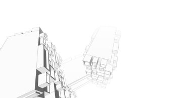 Mimarlık bina 3d illüstrasyon, modern kentsel mimari soyut arka plan tasarımı.